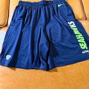 Nike NFL Blue Seahawks Athletic Shorts with Neon Green Accents